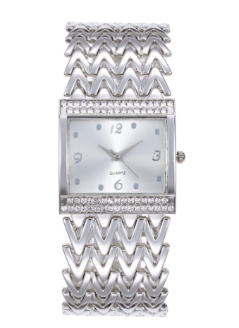 Montre carrée en métal argent pour femmes